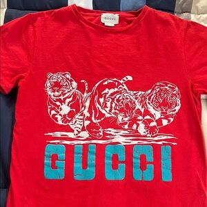 Gucci Kids Red T-Shirt with Tiger Print